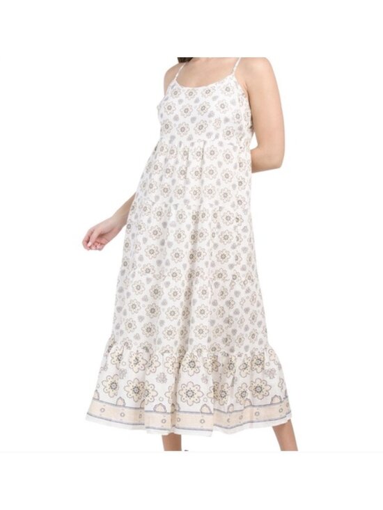 Magaschoni Dresses & Skirts - Magaschoni Floral Linen Maxi Dress Cream sz L Large Summer Flower Cottagecore